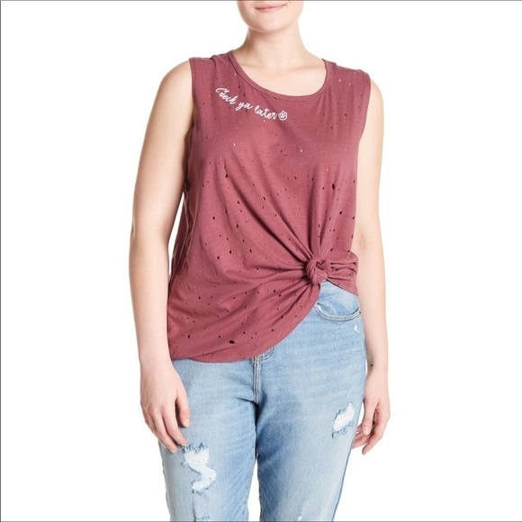Hiatus Nordstrom Distressed Crew Tank Top Tee 2X - Picture 2 of 9